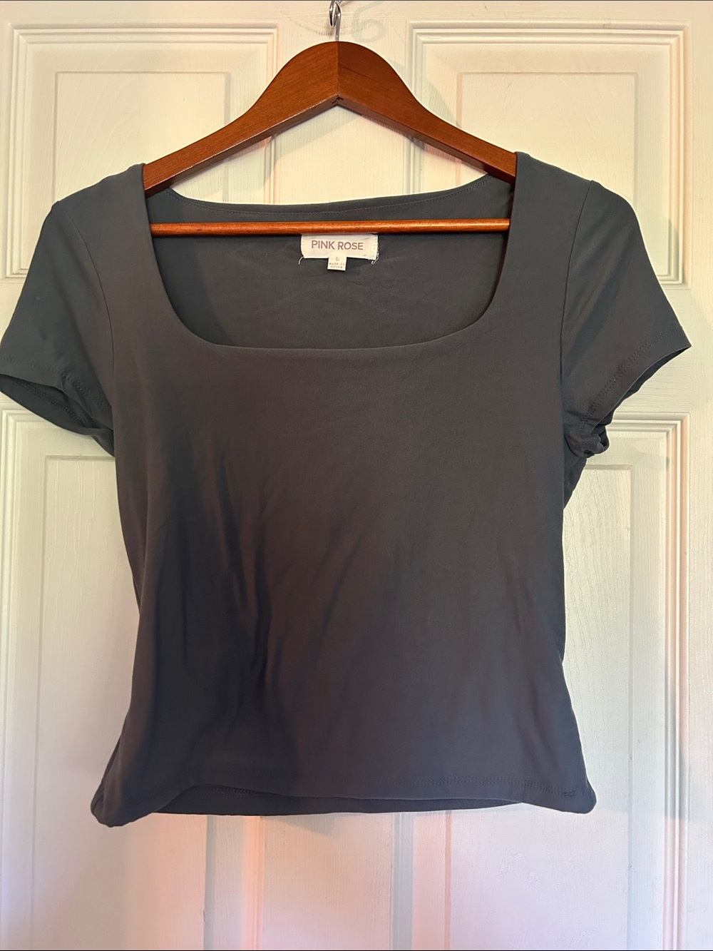 Pink Rose Charcoal Square Neck Crop Top